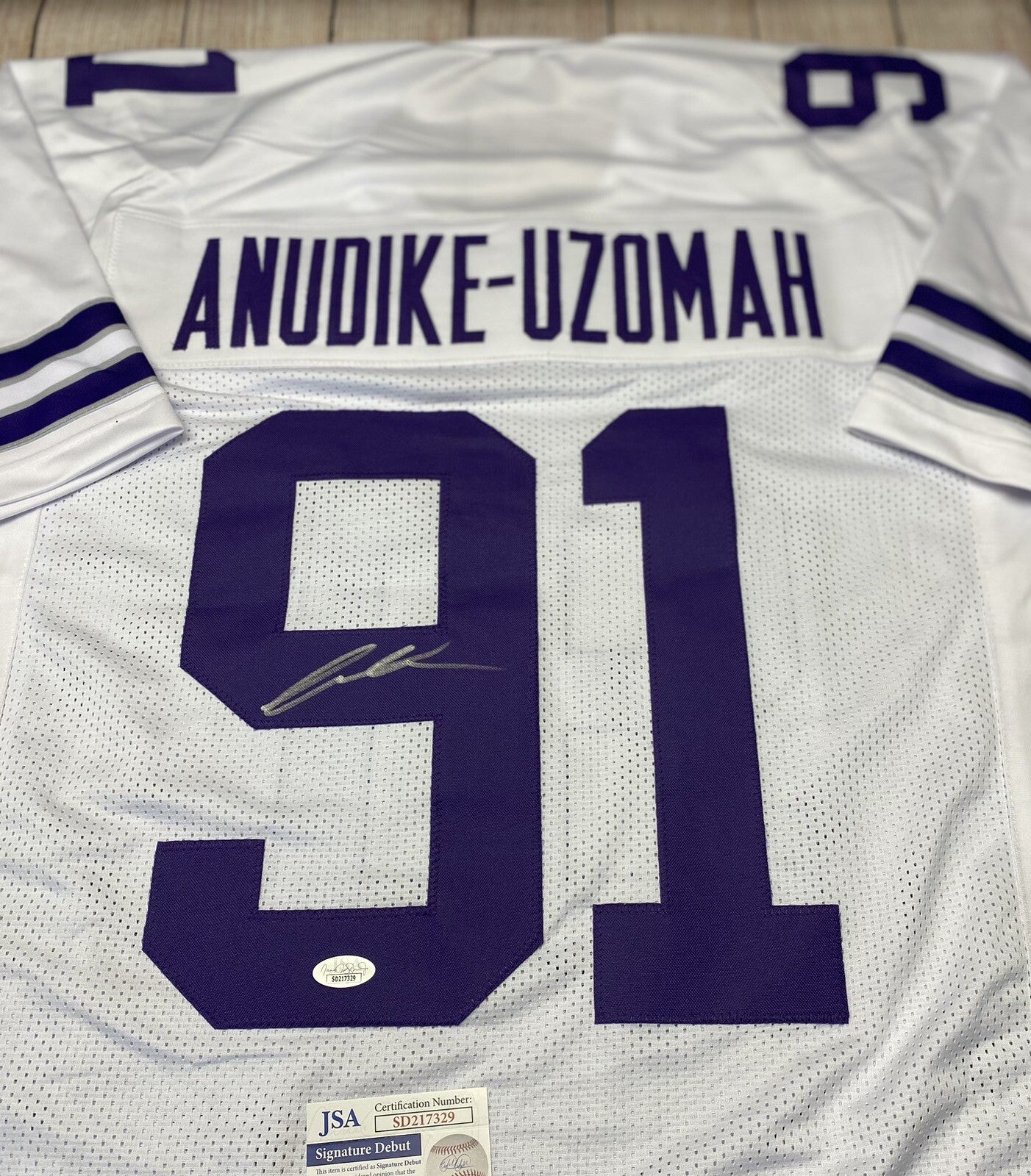 KANSAS STATE WILDCATS FELIX ANUDIKE-UZOMAH SIGNED WHITE CUSTOM JERSEY W/JSA COA