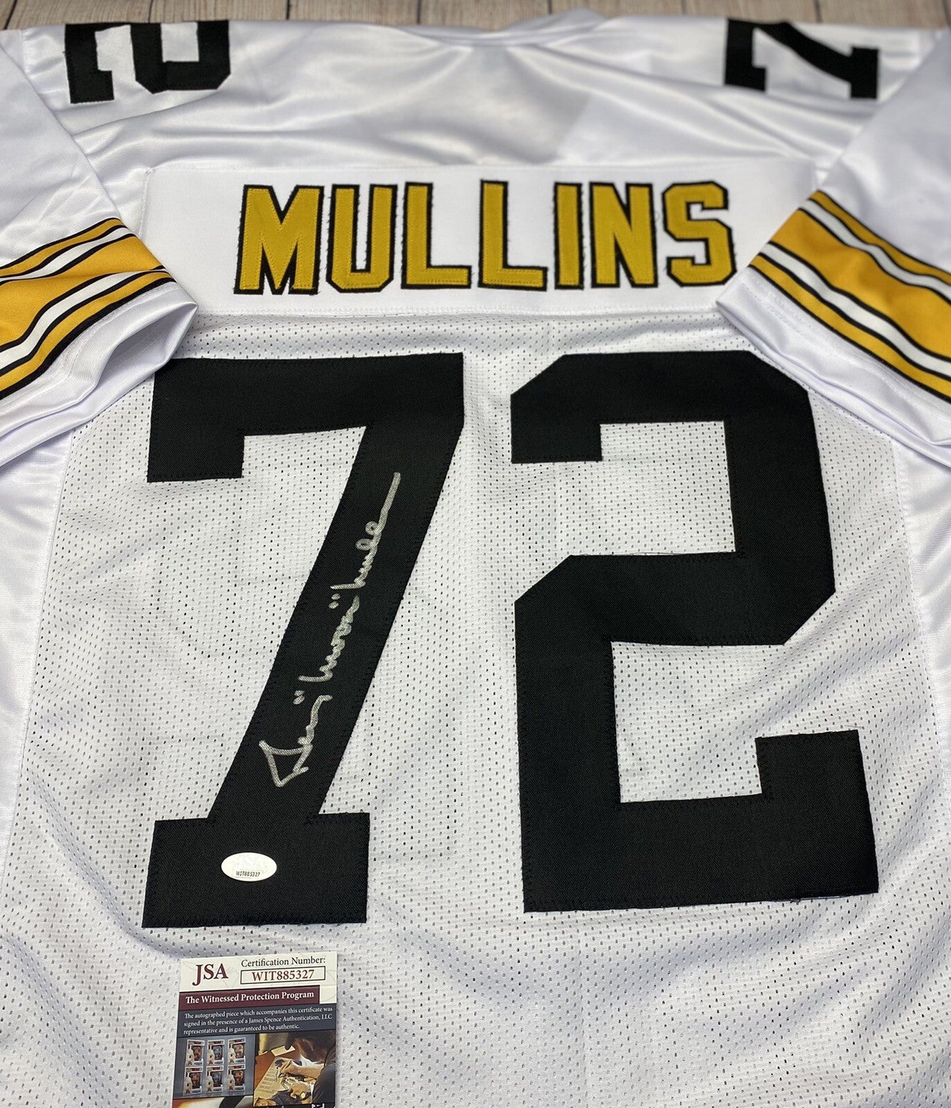 PITTSBURGH STEELERS GERRY MULLINS SIGNED CUSTOM WHITE JERSEY JSA COA!!!!
