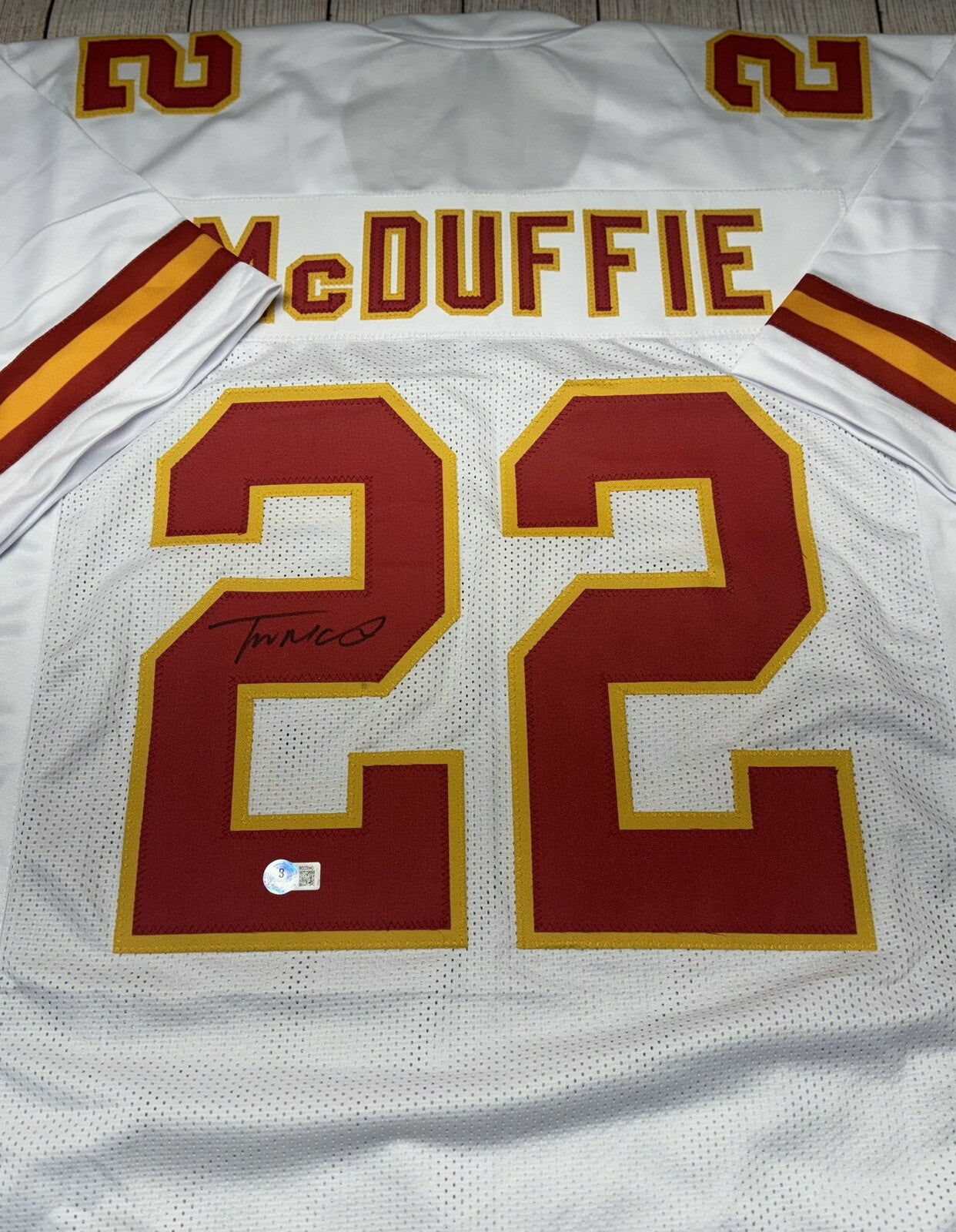 KANSAS CITY CHIEFS TRENT MCDUFFIE SIGNED WHITE CUSTOM JERSEY2 W/BECKETT COA!!!