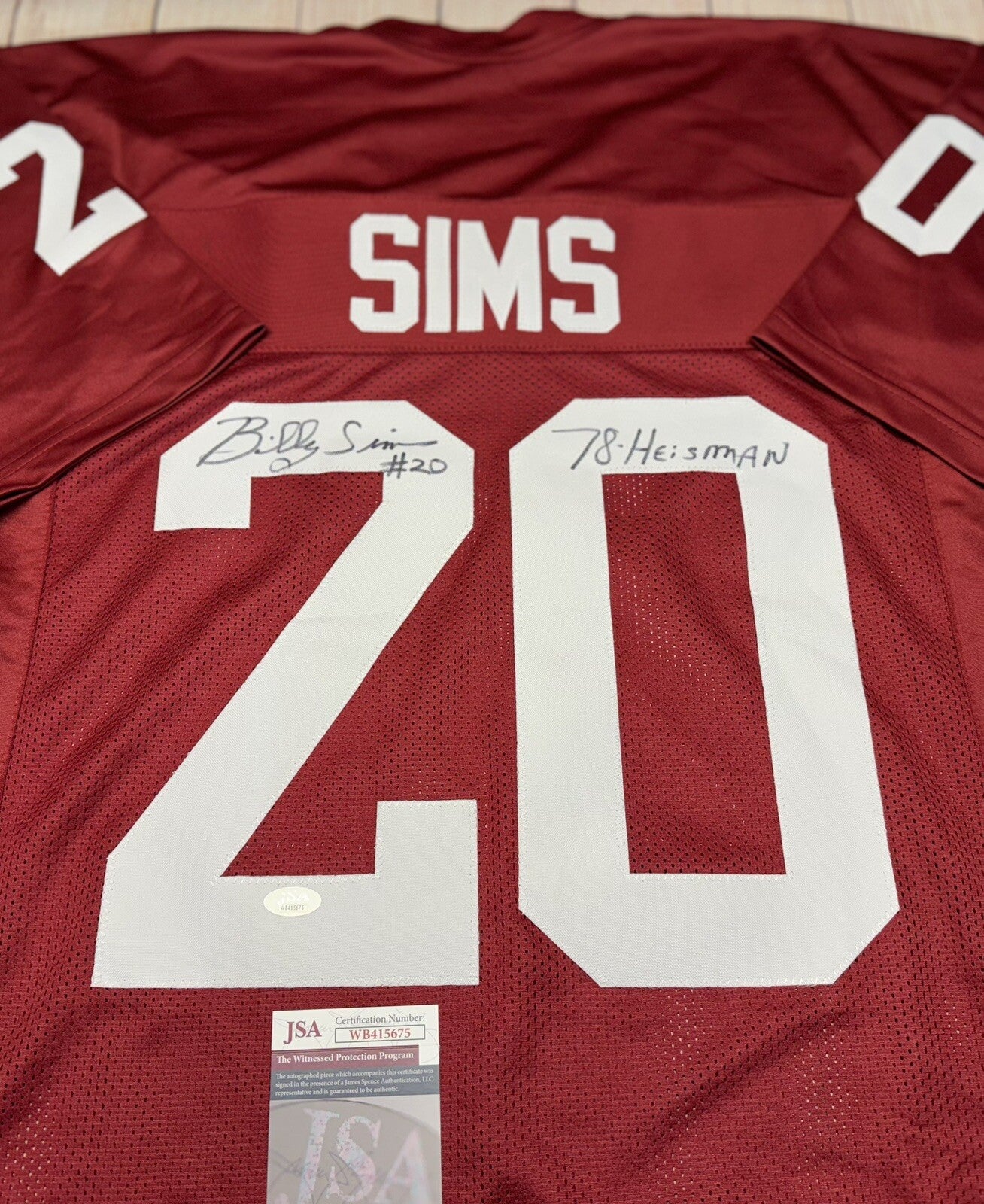 OKLAHOMA SOONERS BILLY SIMS SIGNED JERSEY “78 HEISMAN” JSA COA!!!