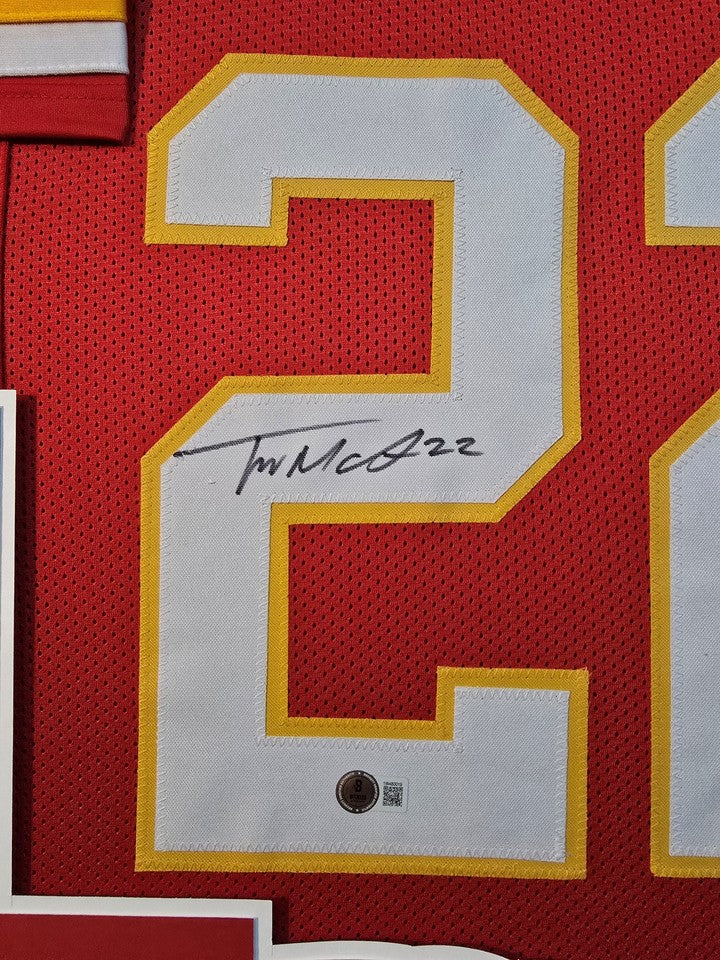 KANSAS CITY CHIEFS TRENT MCDUFFIE SIGNED FRAMED CUSTOM RED JERSEY BECKETT COA