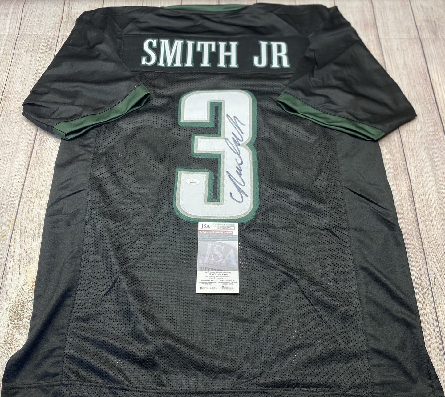 PHILADELPHIA EAGLES NOLAN SMITH JR SIGNED BLACK CUSTOM JERSEY JSA