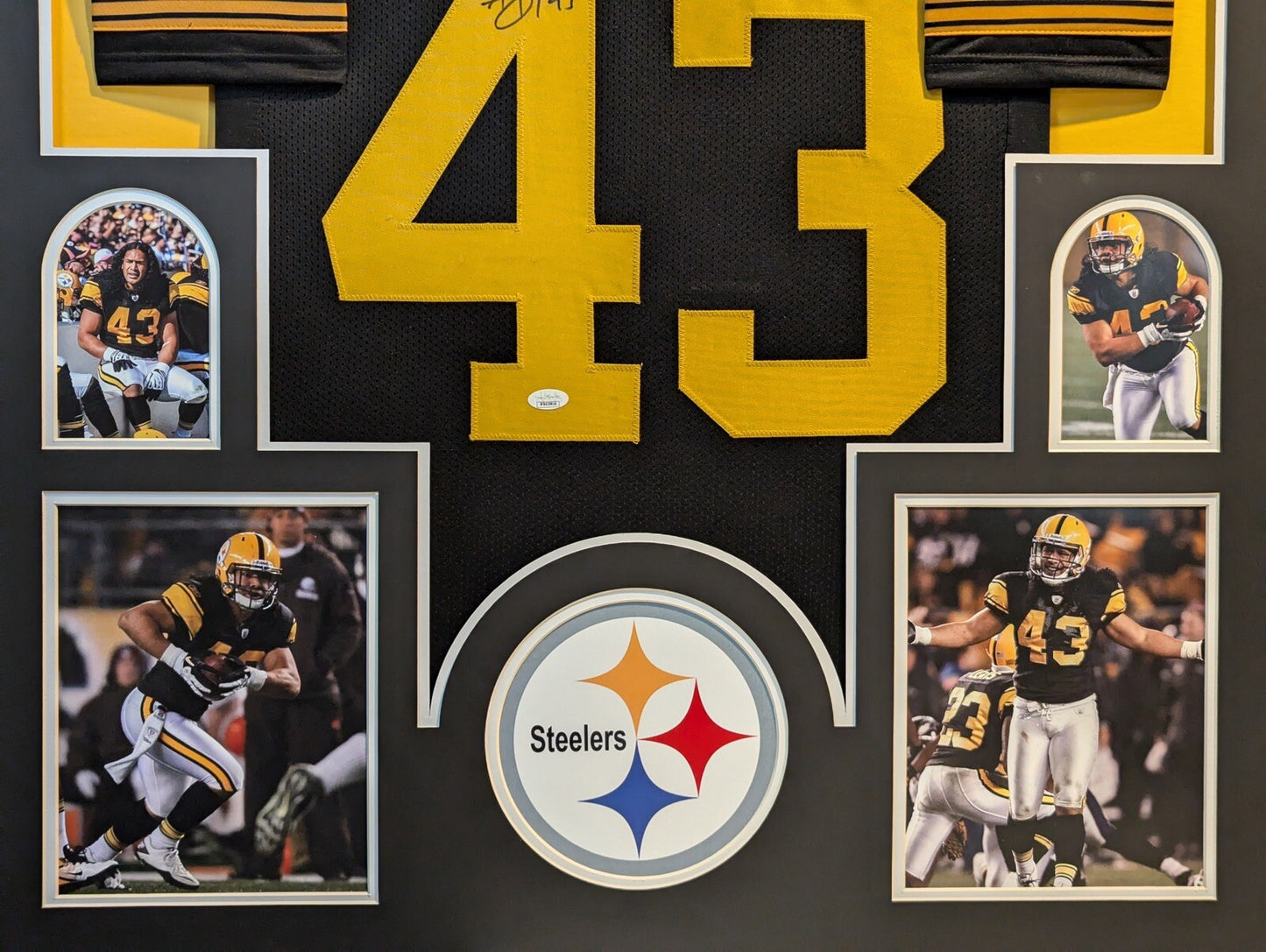 PITTSBURGH STEELERS FRAMED TROY POLAMALU SIGNED COLOR RUSH JERSEY JSA