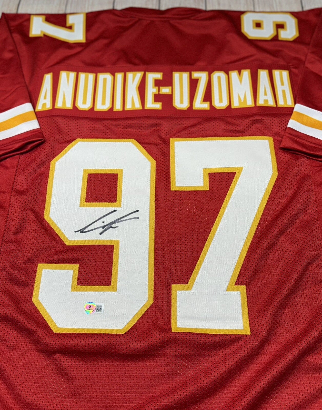 KANSAS CITY CHIEFS FELIX ANUDIKE-UZOMAH SIGNED RED CUSTOM JERSEY W/BECKETT COA!