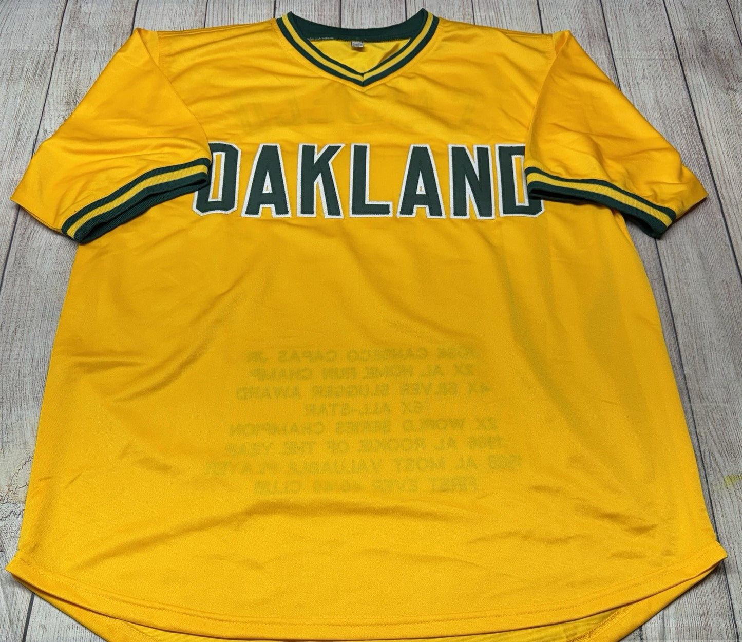 OAKLAND ATHLETICS JOSE CANSECO SIGNED YELLOW CUSTOM STAT JERSEY JSA COA!!!