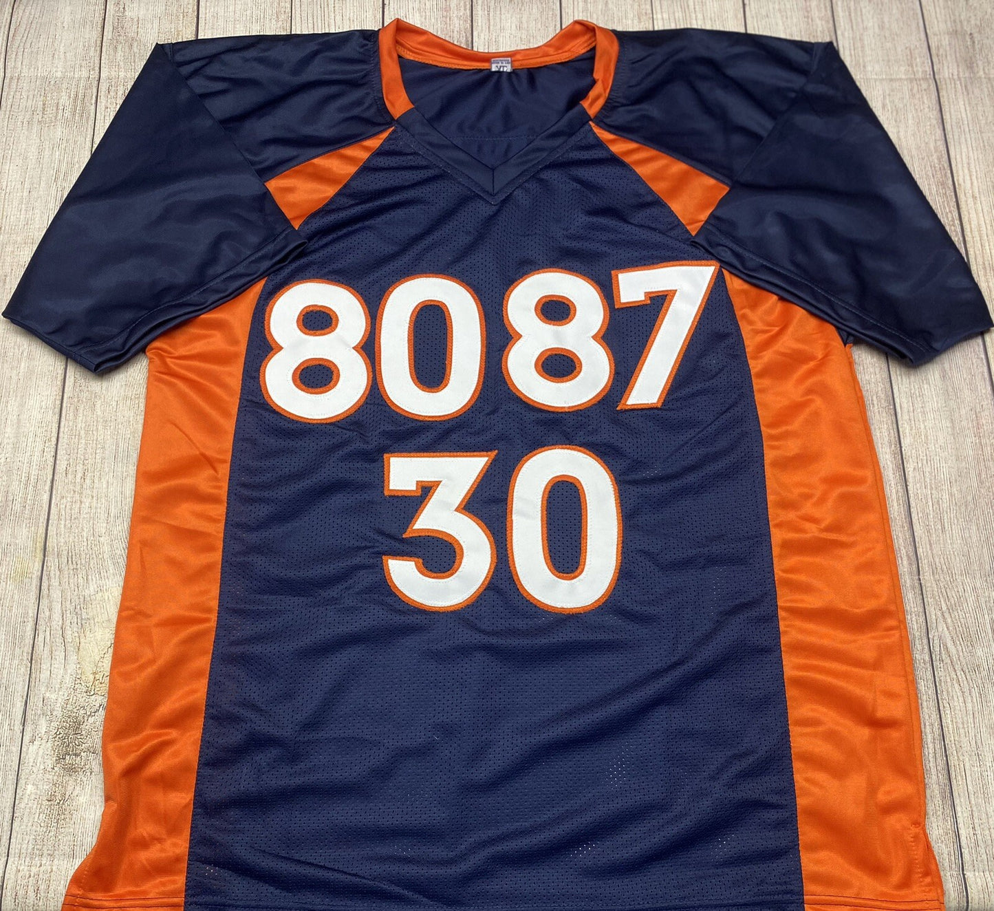 DENVER BRONCOS 2X SB CHAMPS TRIPLE SIGNED JERSEY DAVIS, SMITH, MCCAFFREY JSA COA