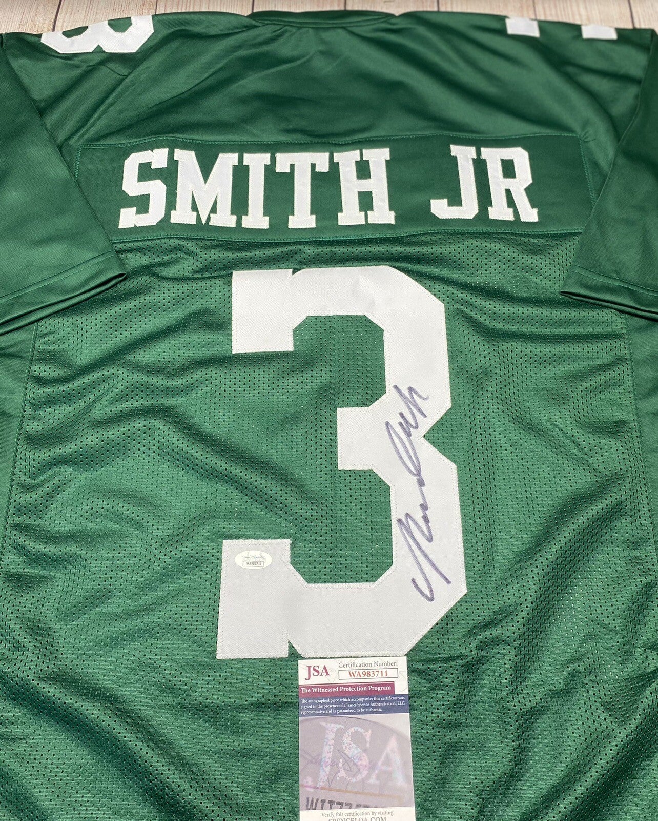 PHILADELPHIA EAGLES NOLAN SMITH JR SIGNED GREEN THROWBACK CUSTOM JERSEY JSA