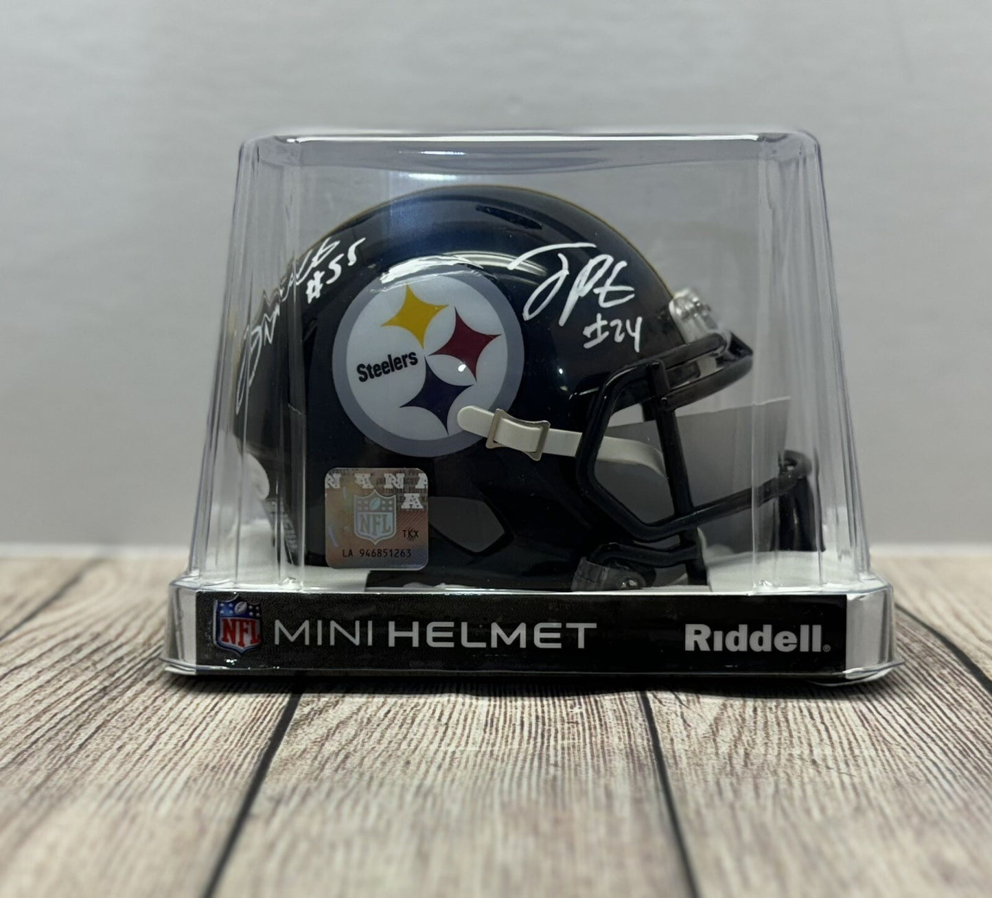 PITTSBURGH STEELERS JOEY PORTER SR & JR DUAL SIGNED MINI HELMET JSA COA!!