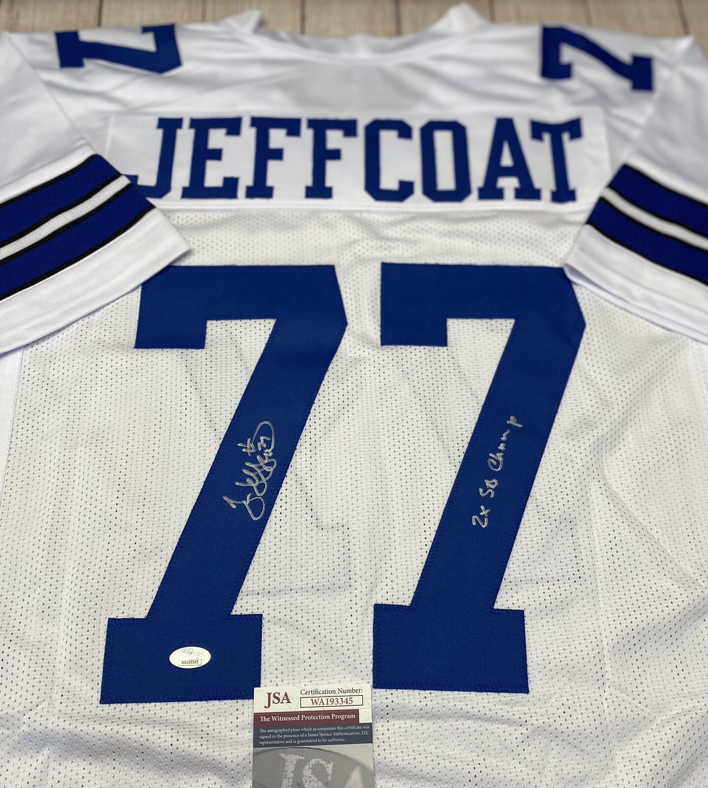 DALLAS COWBOYS JIM JEFFCOAT SIGNED WHITE CUSTOM JERSEY “2X SB CHAMP” JSA COA!!