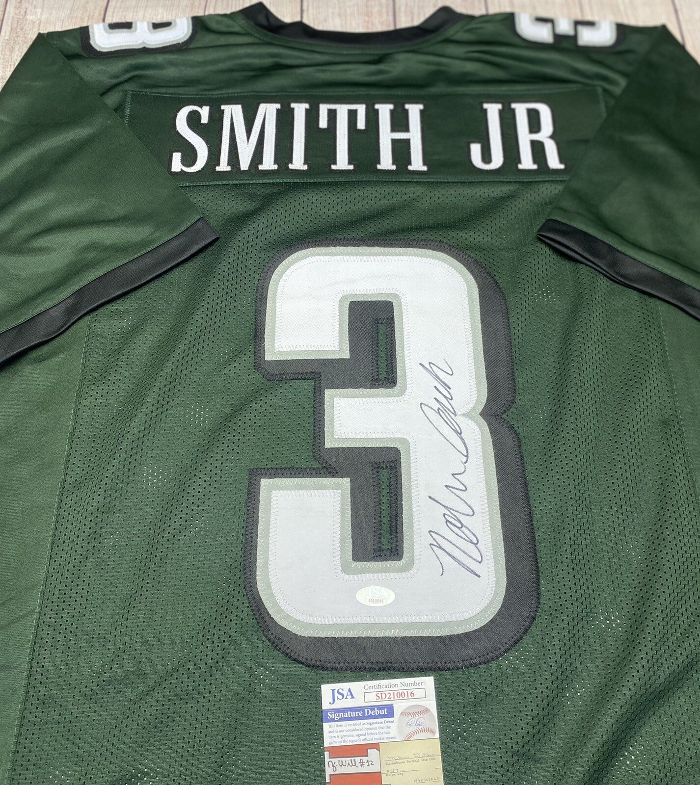 PHILADELPHIA EAGLES NOLAN SMITH JR SIGNED GREEN CUSTOM JERSEY JSA