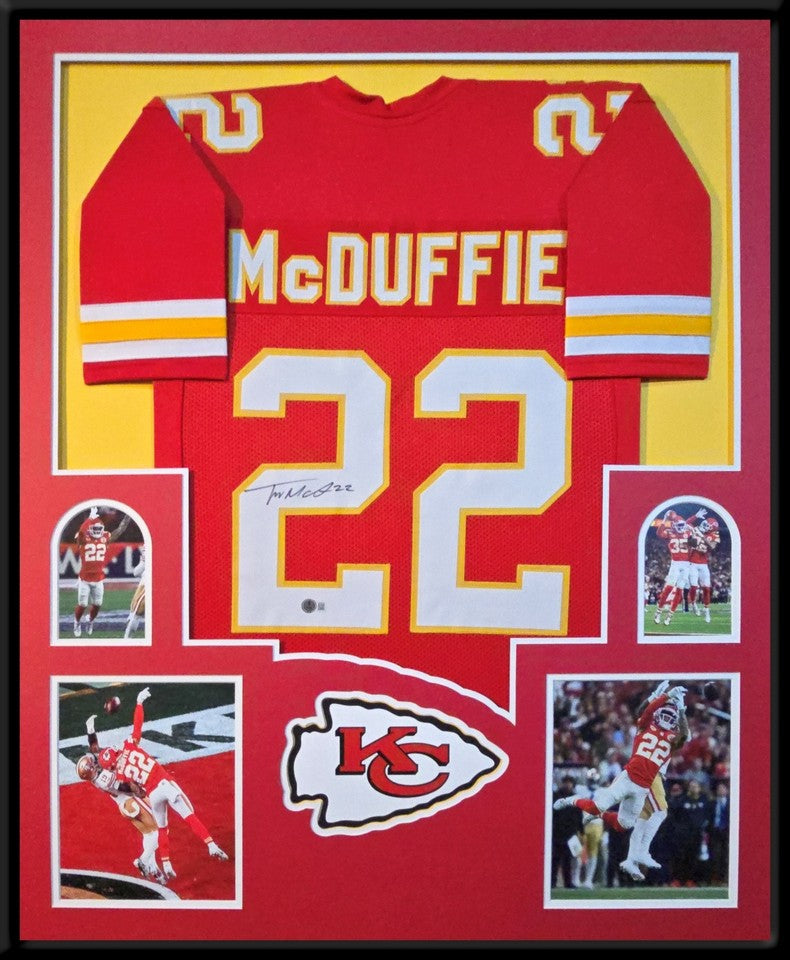 KANSAS CITY CHIEFS TRENT MCDUFFIE SIGNED FRAMED CUSTOM RED JERSEY BECKETT COA