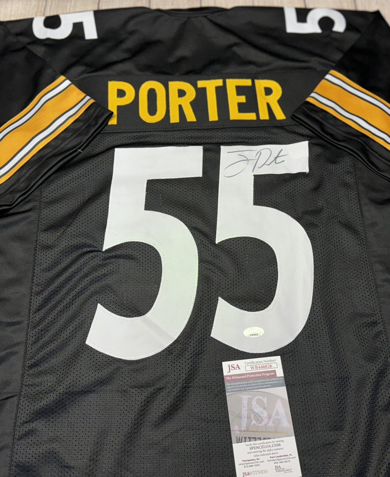 PITTSBURGH STEELERS JOEY PORTER SR SIGNED CUSTOM BLACK JERSEY JSA COA!!!!