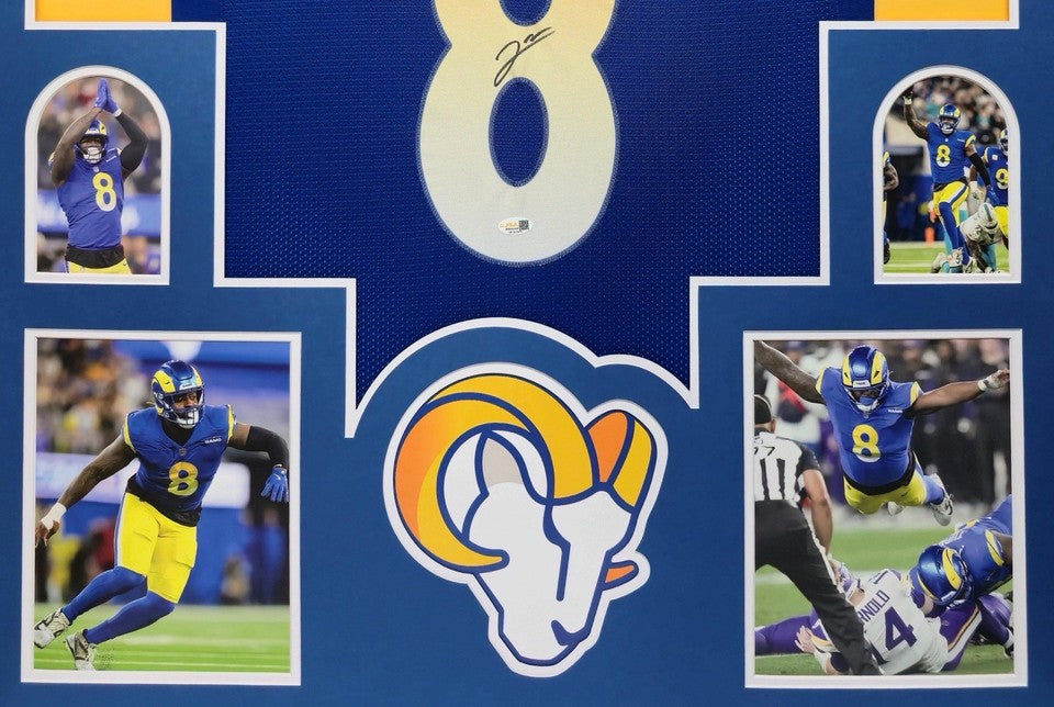 LOS ANGELES RAMS JARED VERSE SIGNED FRAMED CUSTOM BLUE JERSEY JSA COA
