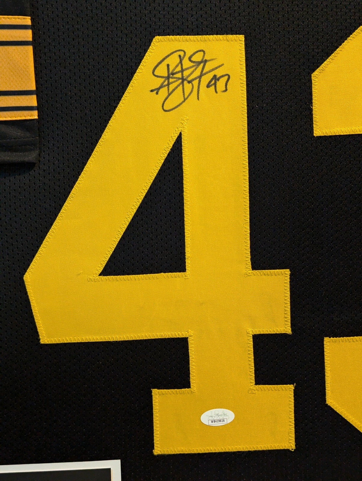 PITTSBURGH STEELERS FRAMED TROY POLAMALU SIGNED COLOR RUSH JERSEY JSA