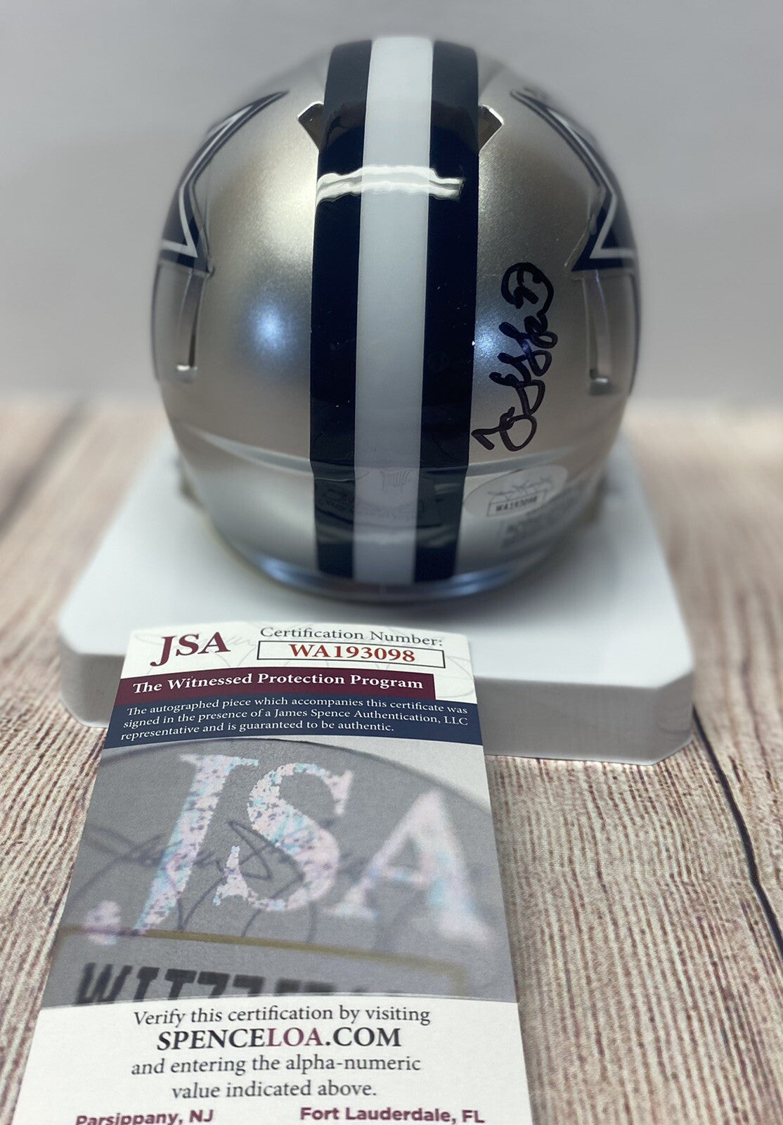 DALLAS COWBOYS JIM JEFFCOAT SIGNED MINI HELMET “2X SUPER BOWL CHAMP” JSA COA