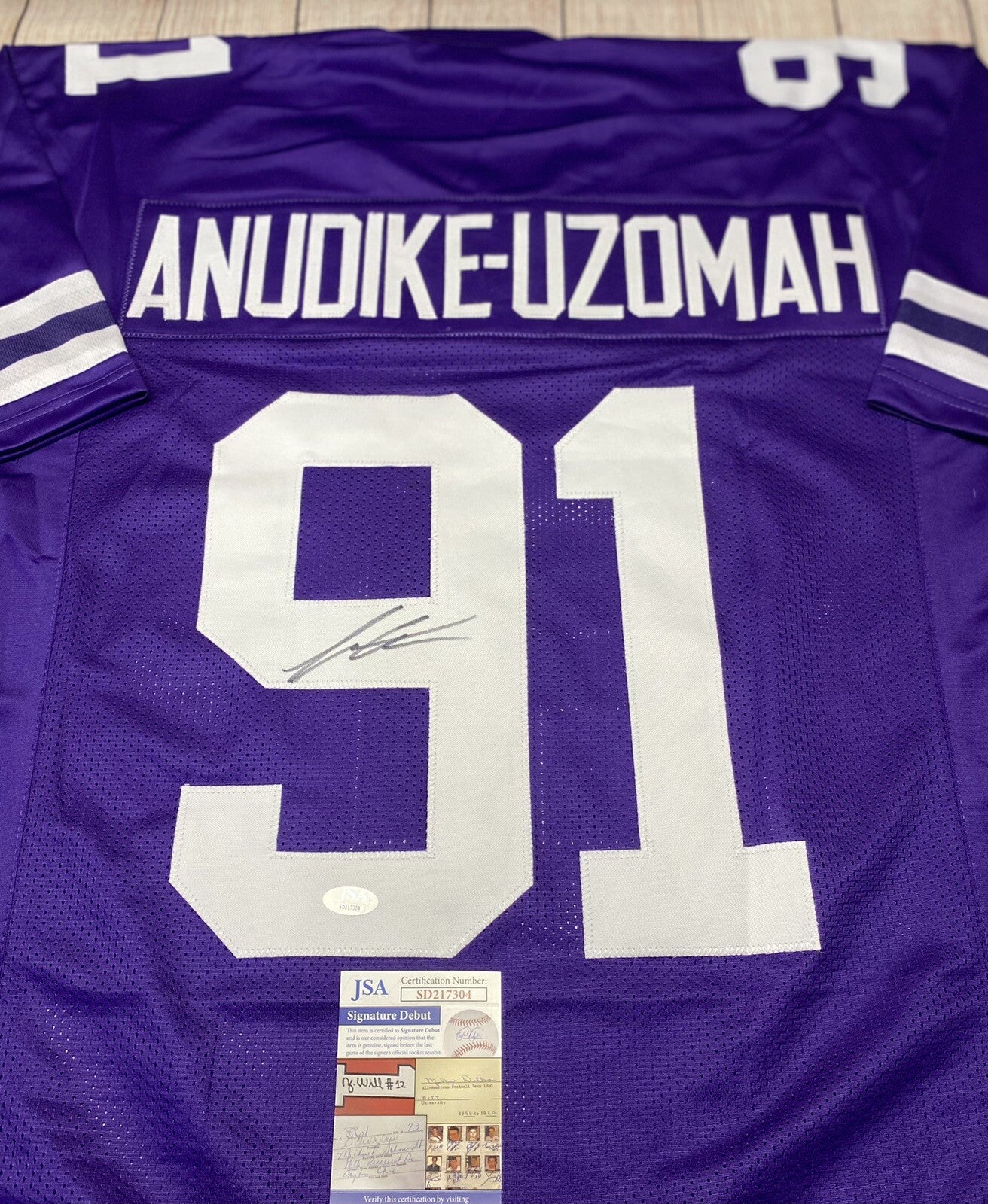 KANSAS STATE WILDCATS FELIX ANUDIKE-UZOMAH SIGNED PURPLE CUSTOM JERSEY W/JSA COA
