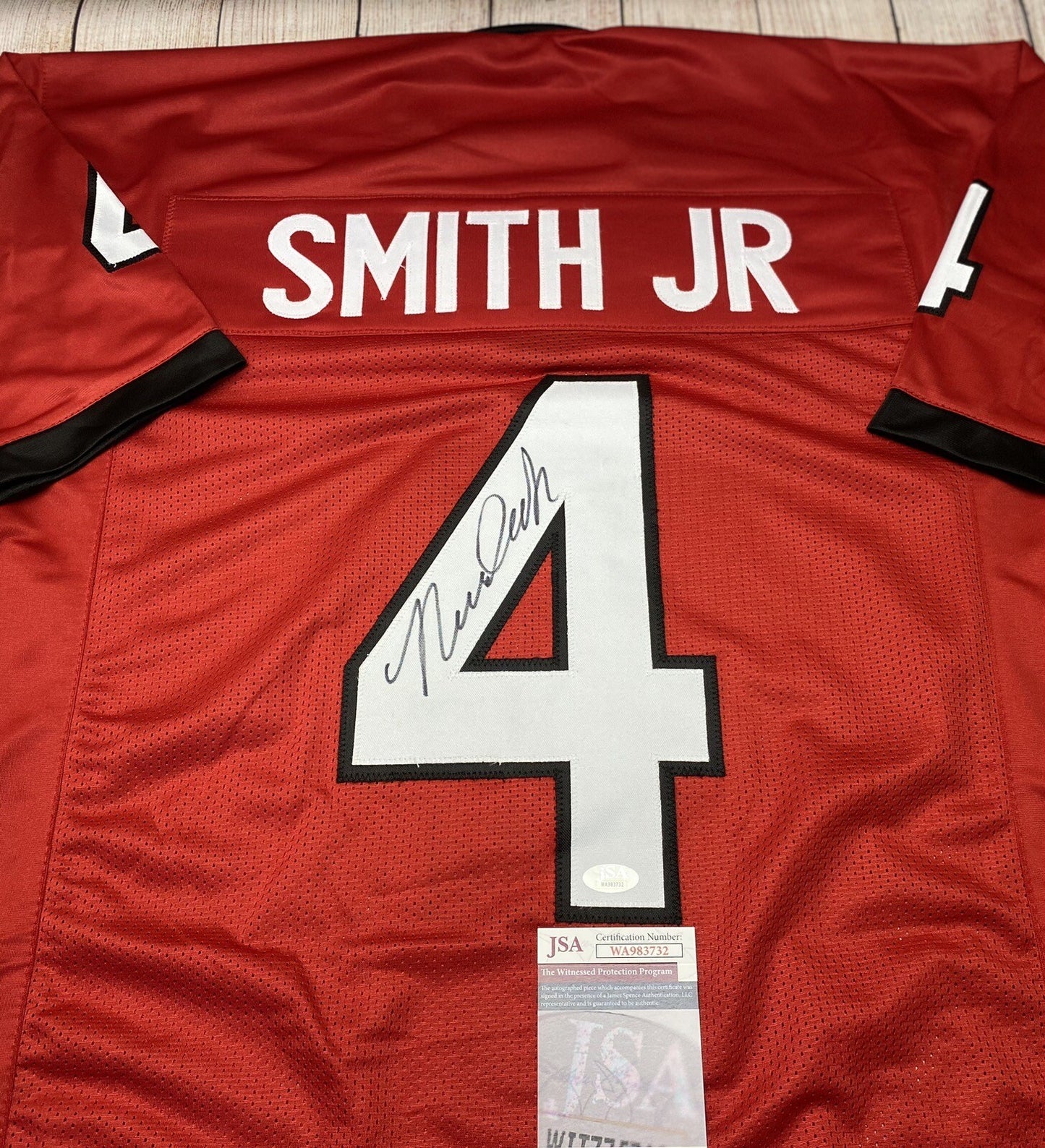 GEORGIA BULLDOGS NOLAN SMITH JR SIGNED RED CUSTOM JERSEY2 JSA
