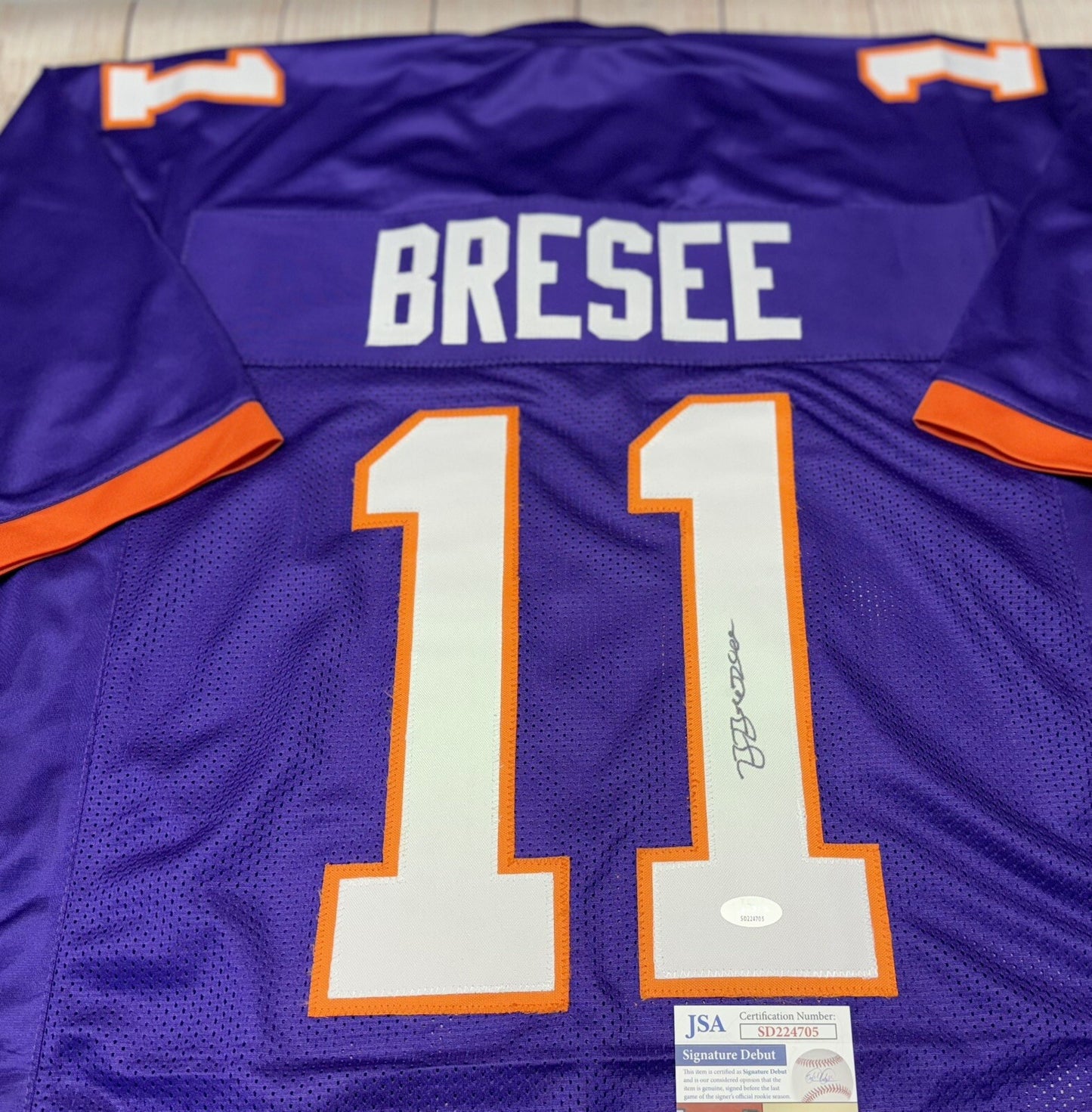 CLEMSON TIGERS BRYAN BRESEE SIGNED CUSTOM PURPLE JERSEY JSA COA!!!