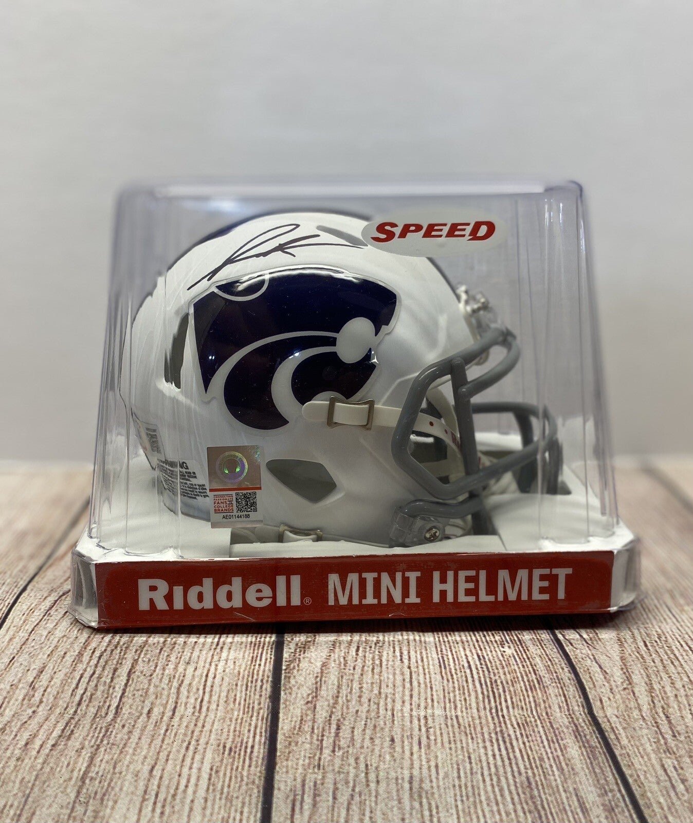 KANSAS STATE WILDCATS FELIX ANUDIKE-UZOMAH SIGNED WHITE MINI HELMET BECKETT
