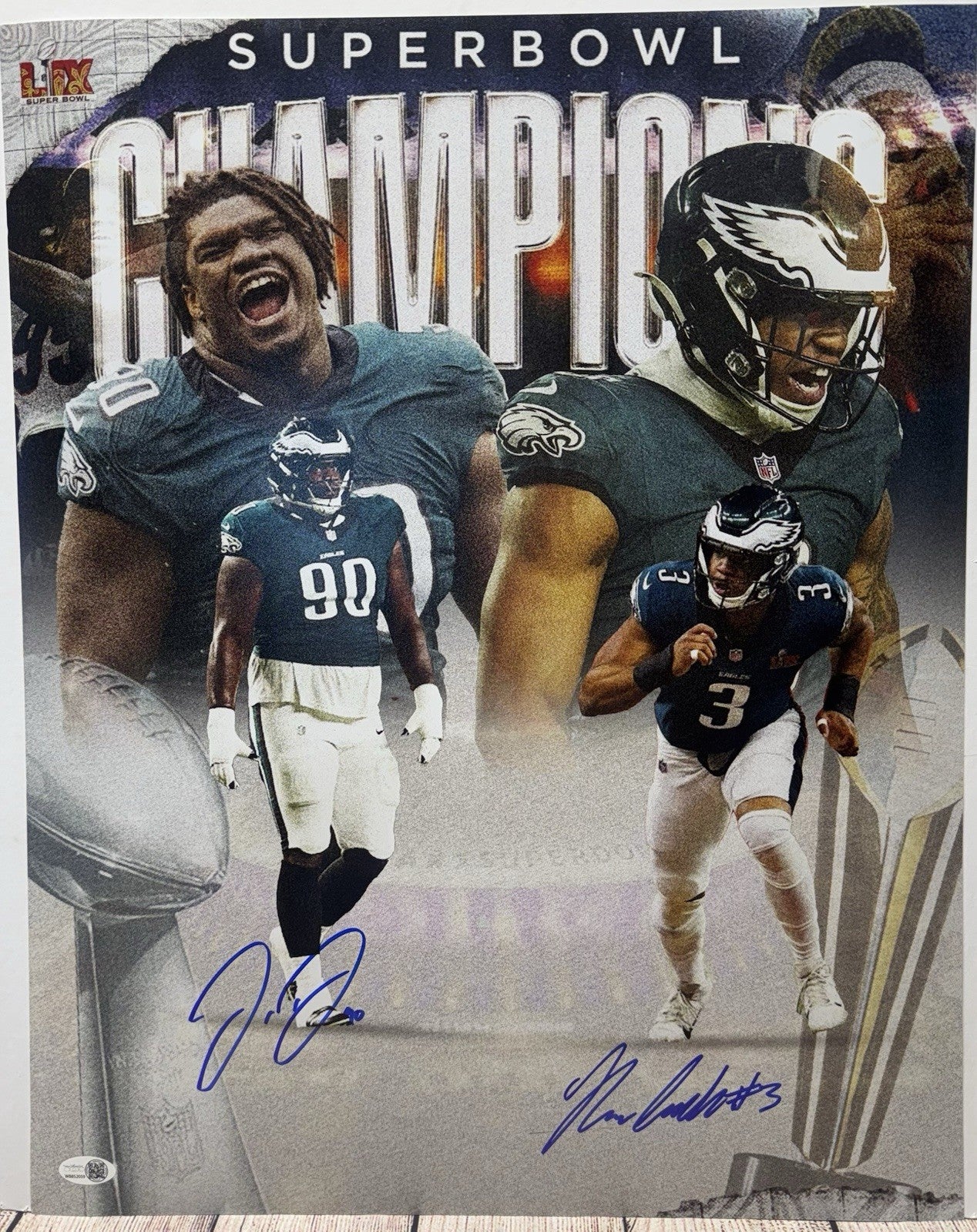 PHILADELPHIA EAGLES JORDAN DAVIS/ NOLAN SMITH JR SIGNED SB 16x20 PHOTO BECKETT