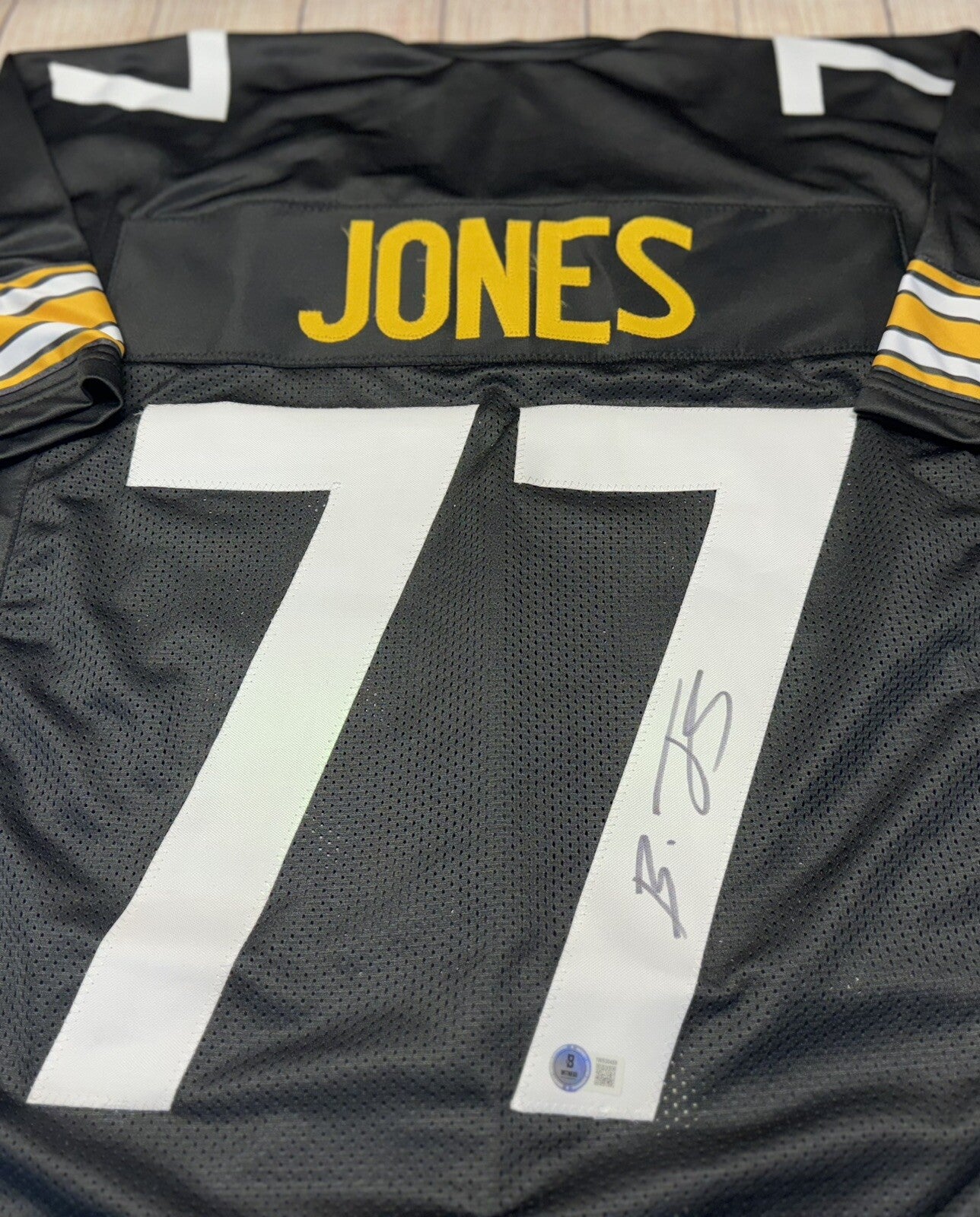 PITTSBURGH STEELERS BRODERICK JONES SIGNED CUSTOM BLACK JERSEY BECKETT COA