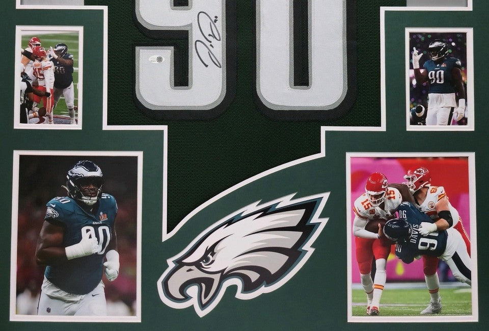 PHILADELPHIA EAGLES JORDAN DAVIS SIGNED FRAMED CUSTOM GREEN JERSEY JSA COA