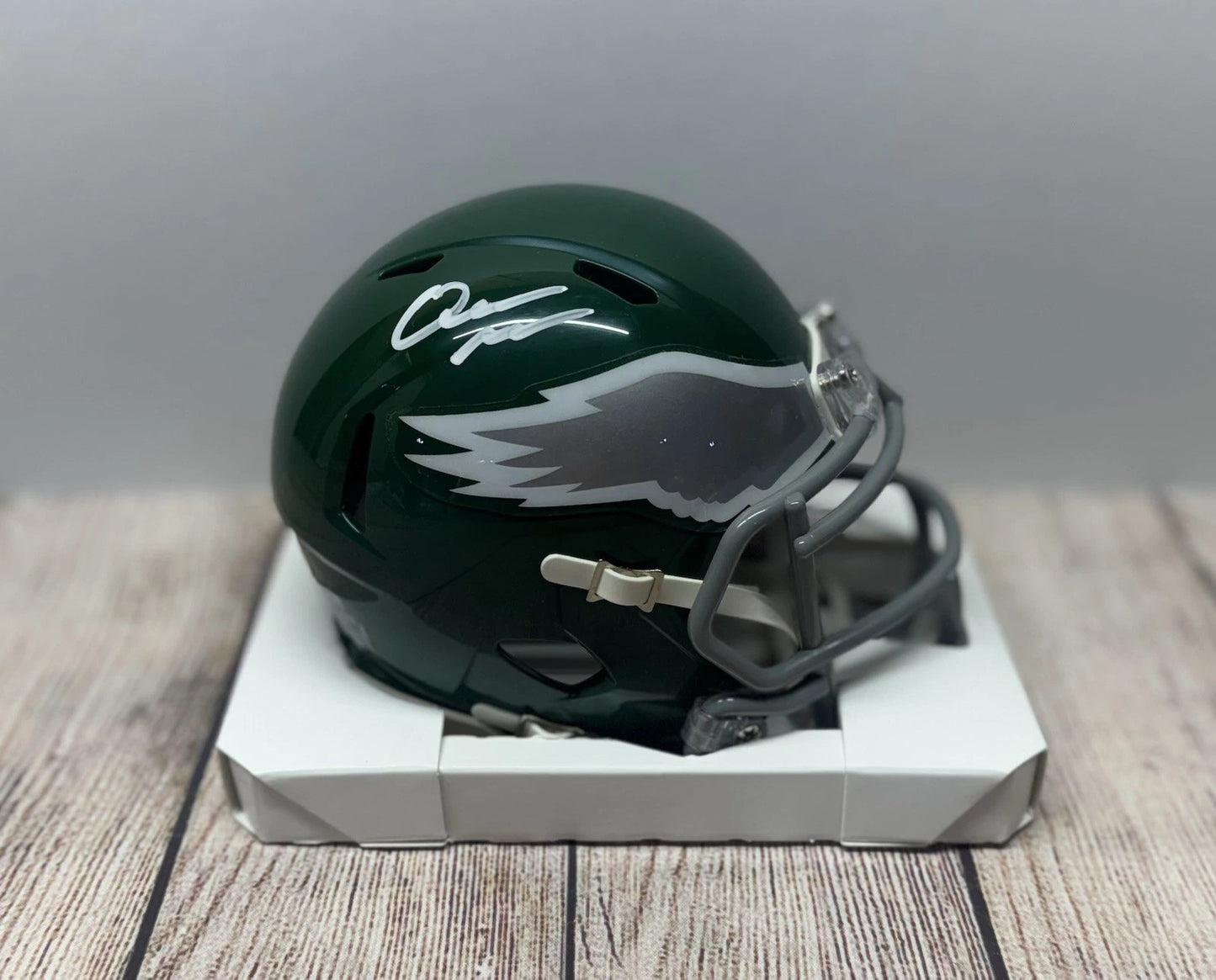 PHILADELPHIA EAGLES QUINYON MITCHELL SIGNED THROWBACK MINI HELMET JSA COA