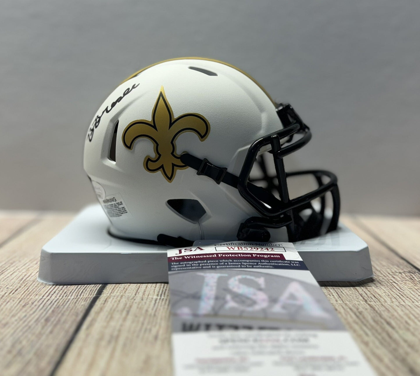 NEW ORLEANS SAINTS BRYAN BRESEE SIGNED LUNAR MINI HELMET  JSA COA