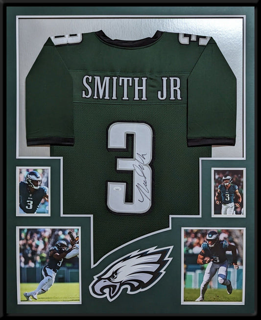PHILADELPHIA EAGLES FRAMED NOLAN SMITH JR SIGNED GREEN CUSTOM JERSEY JSA COA
