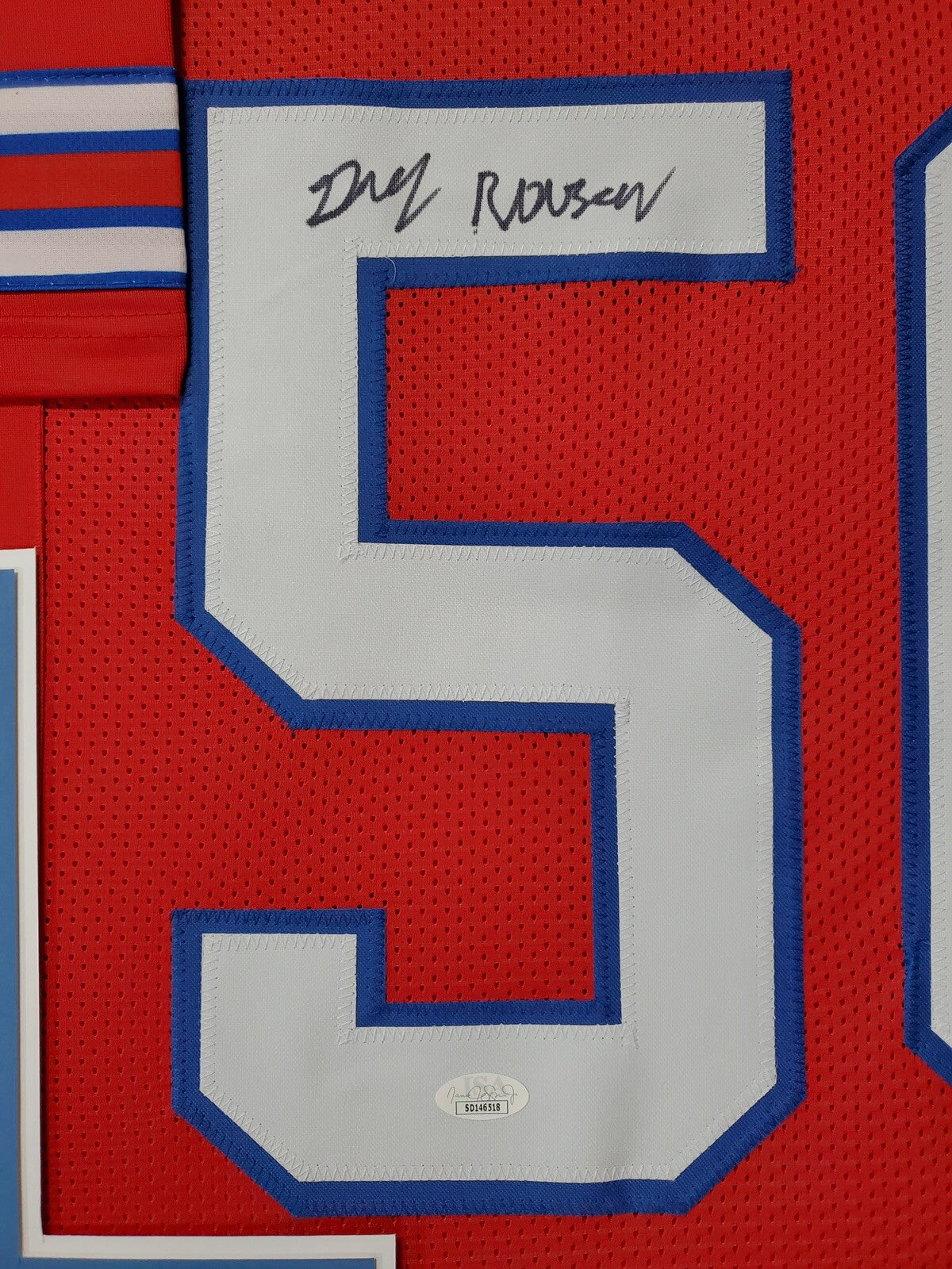 BUFFALO BILLS FRAMED GREGORY ROUSSEAU SIGNED FRAMED RED CUSTOM JERSEY JSA COA!!!