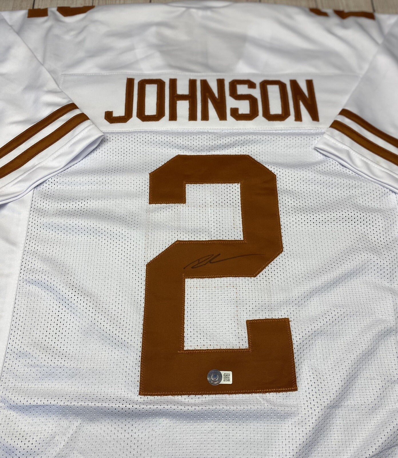 TEXAS LONGHORNS ROSCHON JOHNSON  SIGNED CUSTOM WHITE JERSEY BECKETT COA!!!