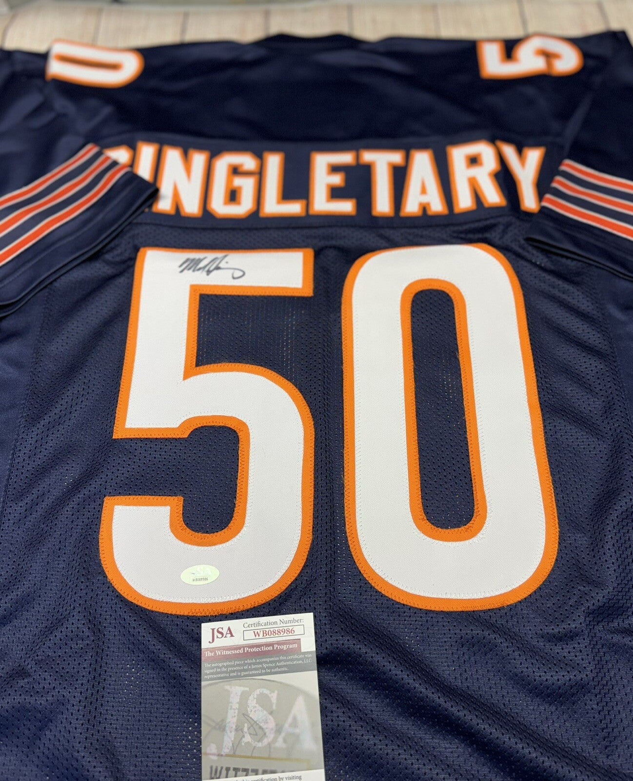 CHICAGO BEARS MIKE SINGLETARY SIGNED CUSTOM BLUE JERSEY JSA COA!!!