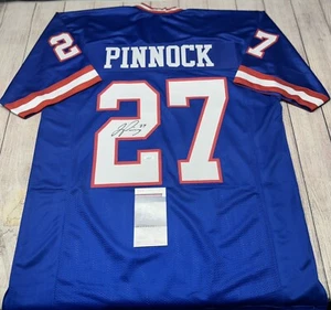 NEW YORK GIANTS JASON PINNOCK SIGNED THROWBACK CUSTOM JERSEY JSA COA!!