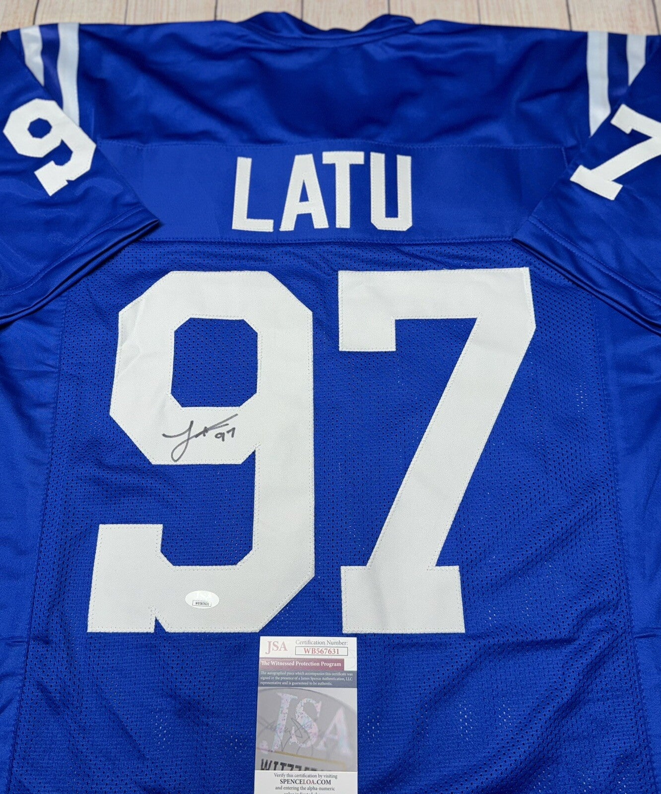 INDIANAPOLIS COLTS LAIATU LATU SIGNED BLUE CUSTOM JERSEY JSA COA!!!!