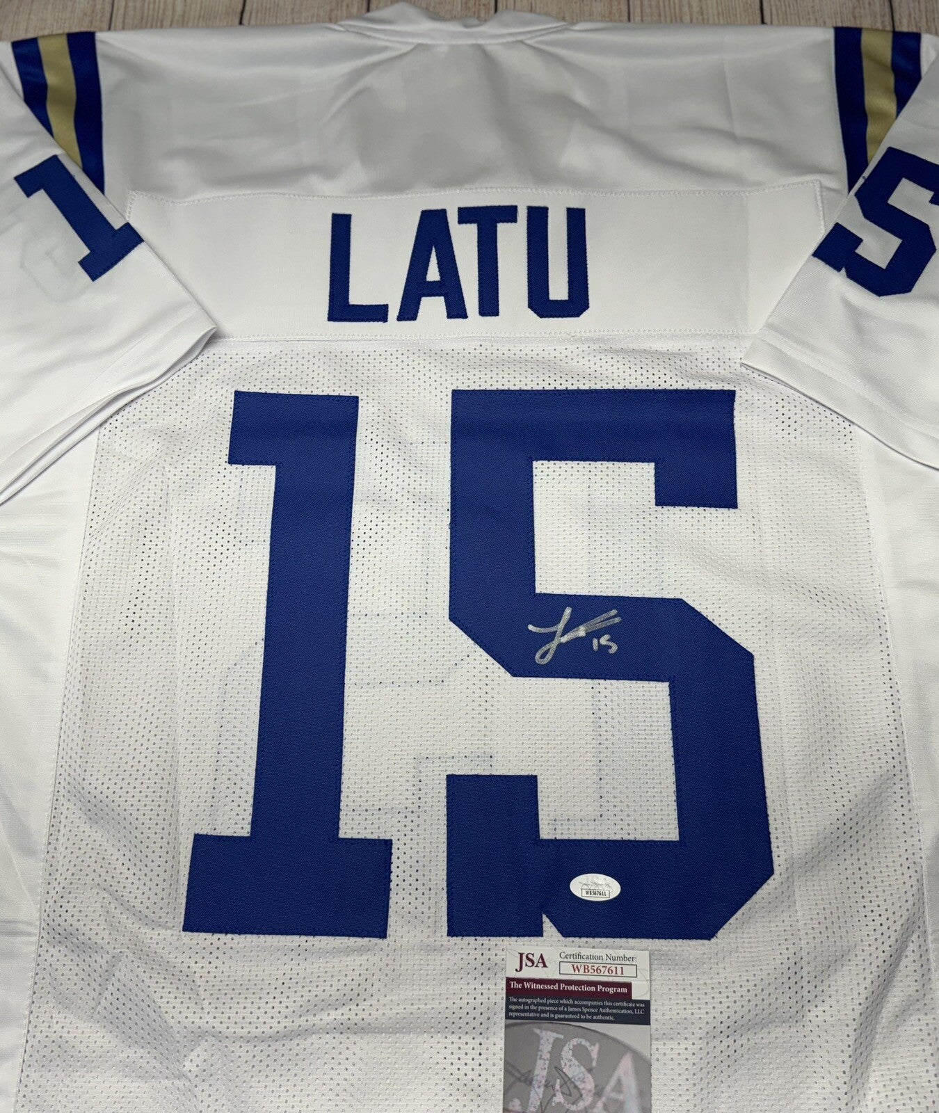 UCLA BRUINS LAIATU LATU SIGNED WHITE CUSTOM JERSEY JSA COA!!!!