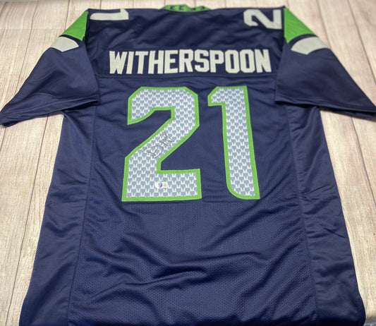 SEATTLE SEAHAWKS DEVON WITHERSPOON SIGNED CUSTOM BLUE JERSEY BECKETT COA!!!