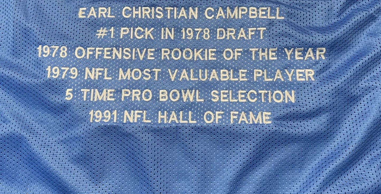 HOUSTON OILERS EARL CAMPBELL SIGNED BLUE CUSTOM STAT JERSEY JSA COA!!!