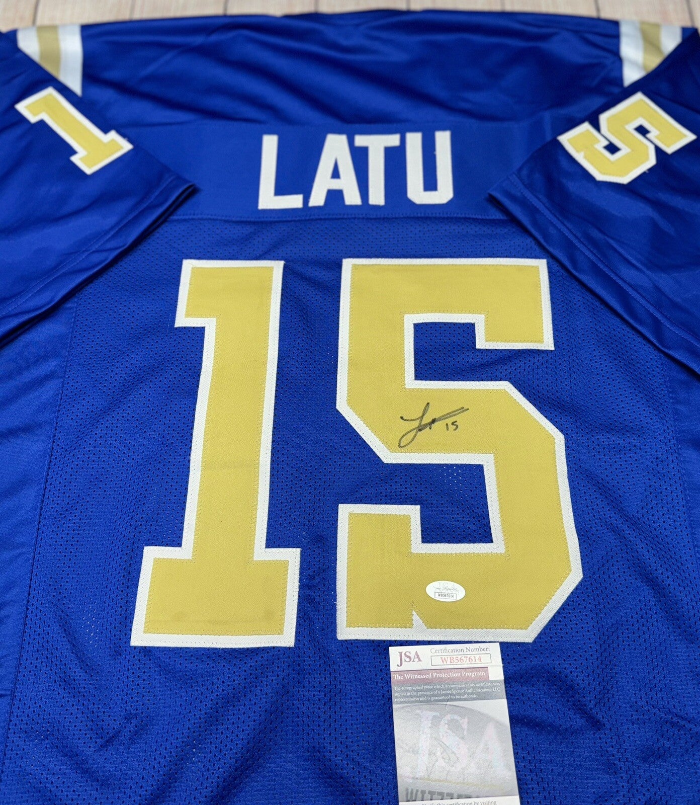 UCLA BRUINS LAIATU LATU SIGNED BLUE CUSTOM JERSEY JSA COA!!!!