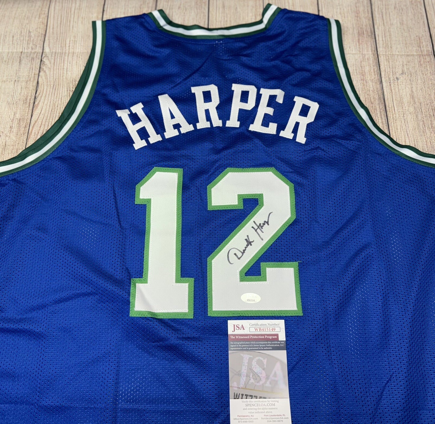 DALLAS MAVERICKS DEREK HARPER SIGNED BLUE CUSTOM JERSEY JSA COA!!!