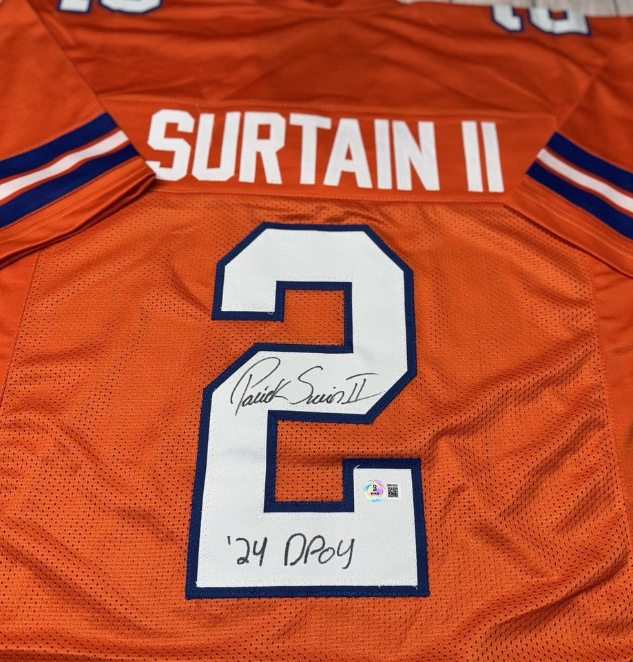 DENVER BRONCOS PATRICK SURTAIN II SIGNED CUSTOM THROWBACK “24 DPOY” BECKETT