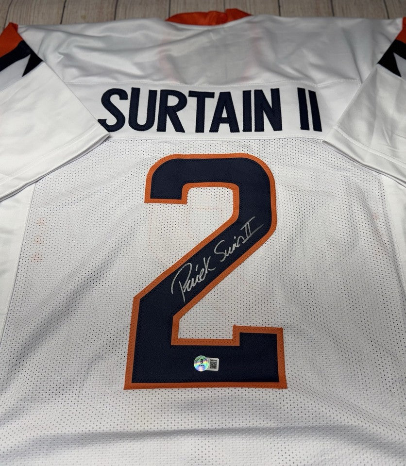 DENVER BRONCOS PATRICK SURTAIN II SIGNED CUSTOM WHITE JERSEY BECKETT COA!!!