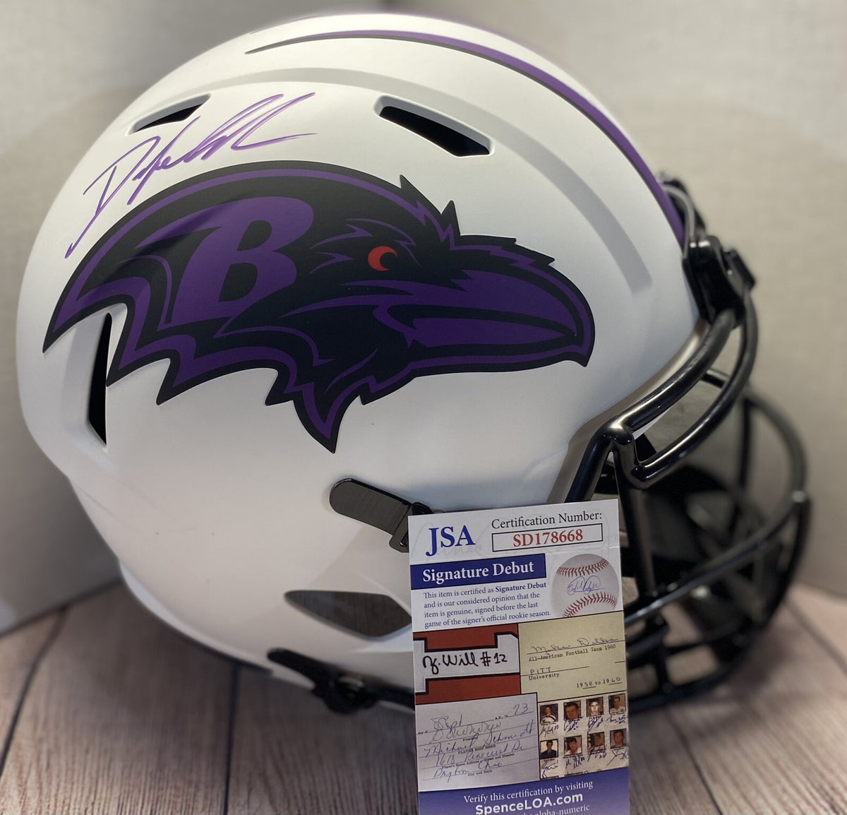 Odafe Jayson Oweh Lunar Fullsize Replica Autographed Baltimore Ravens Helmet – JSA COA