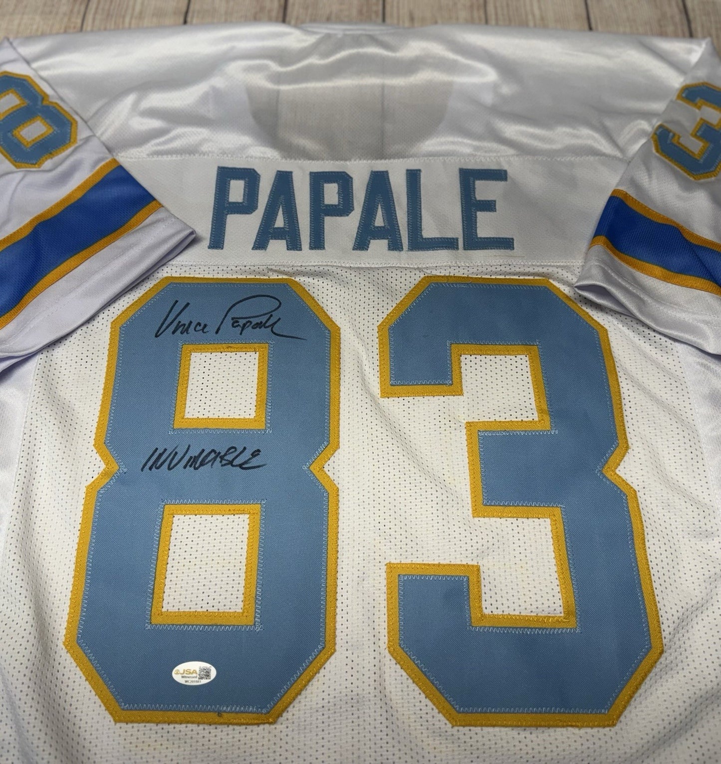 PHILADELPHIA BELL (WFL) VINCE PAPALE SIGNED WHITE CUSTOM JERSEY “INVINCIBLE” JSA
