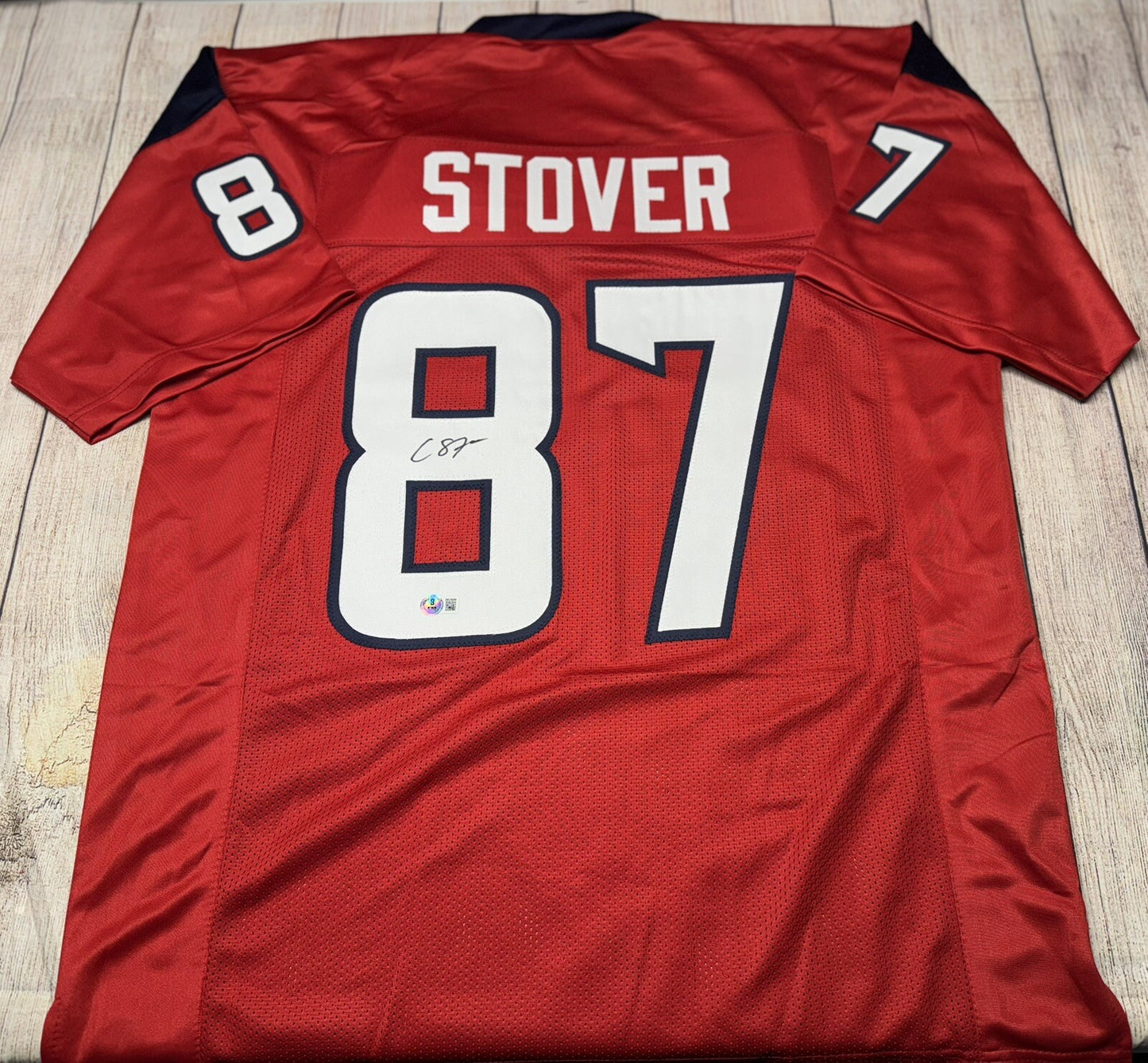 HOUSTON TEXANS CADE STOVER SIGNED RED CUSTOM JERSEY BECKETT COA!!!!