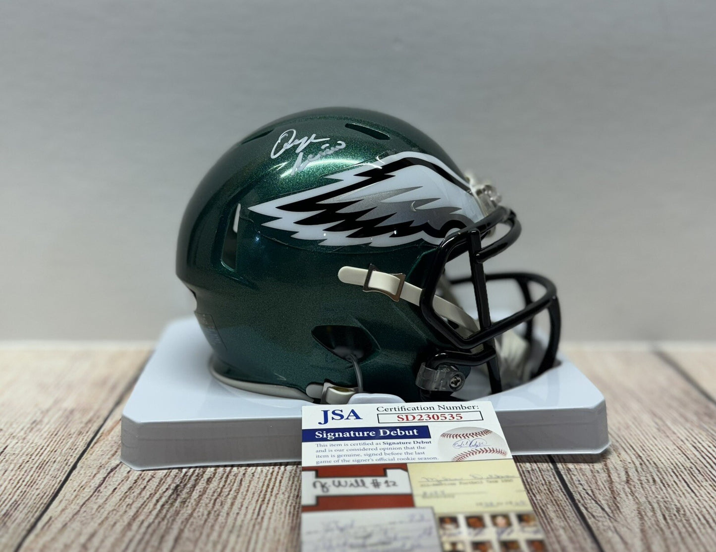 PHILADELPHIA EAGLES QUINYON MITCHELL SIGNED SPEED MINI HELMET JSA COA