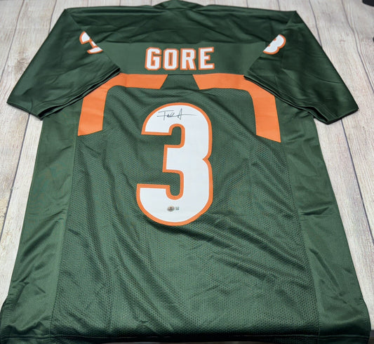 MIAMI HURRICANES FRANK GORE SIGNED GREEN CUSTOM JERSEY BECKETT COA!!!!