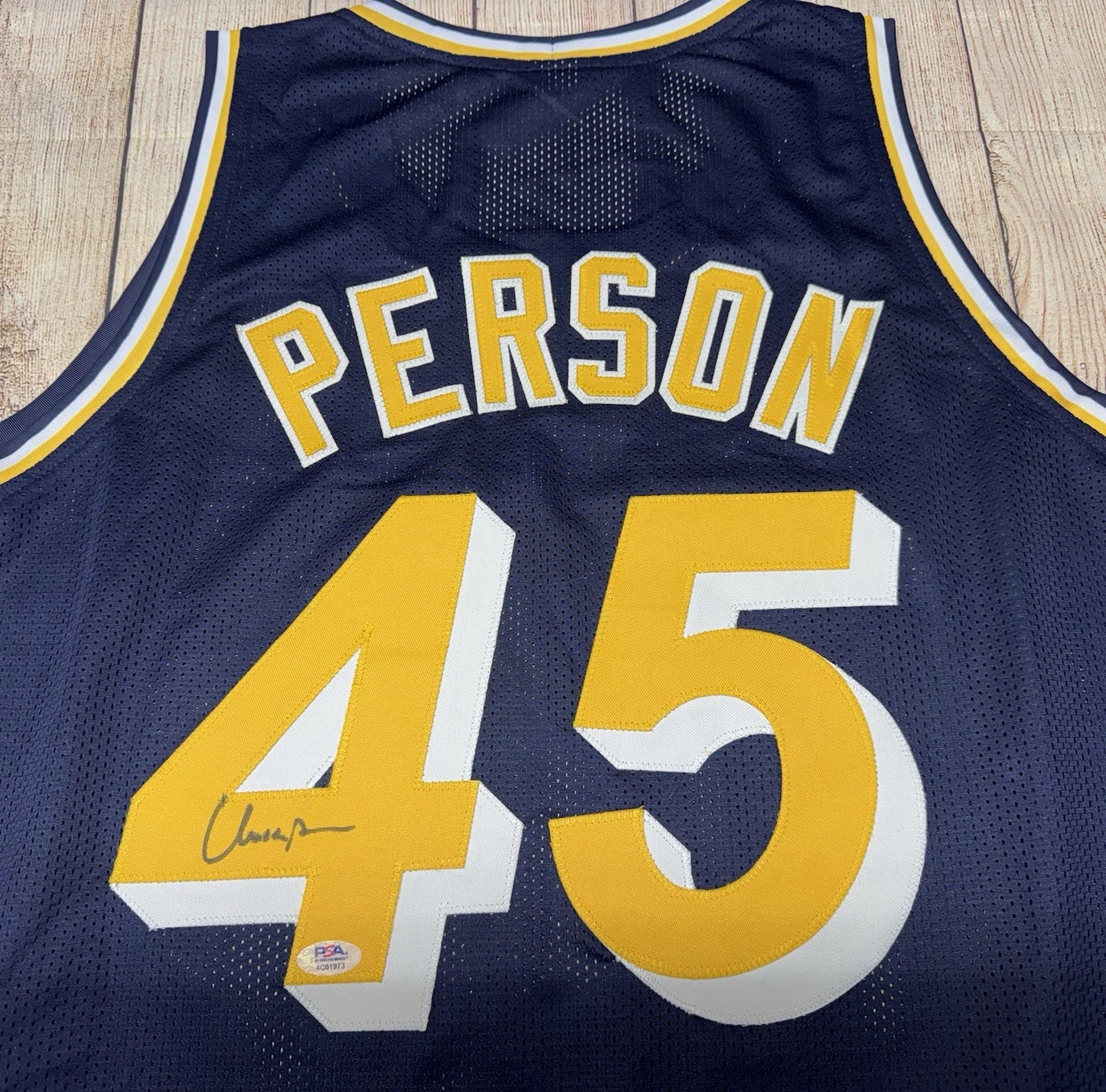 INDIANA PACERS CHUCK PERSON SIGNED BLUE CUSTOM JERSEY PSA COA!!!