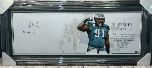 PHILADELPHIA EAGLES FLETCHER COX SIGNED FRAMED STAT PANORAMIC PHOTO BECKETT COA!