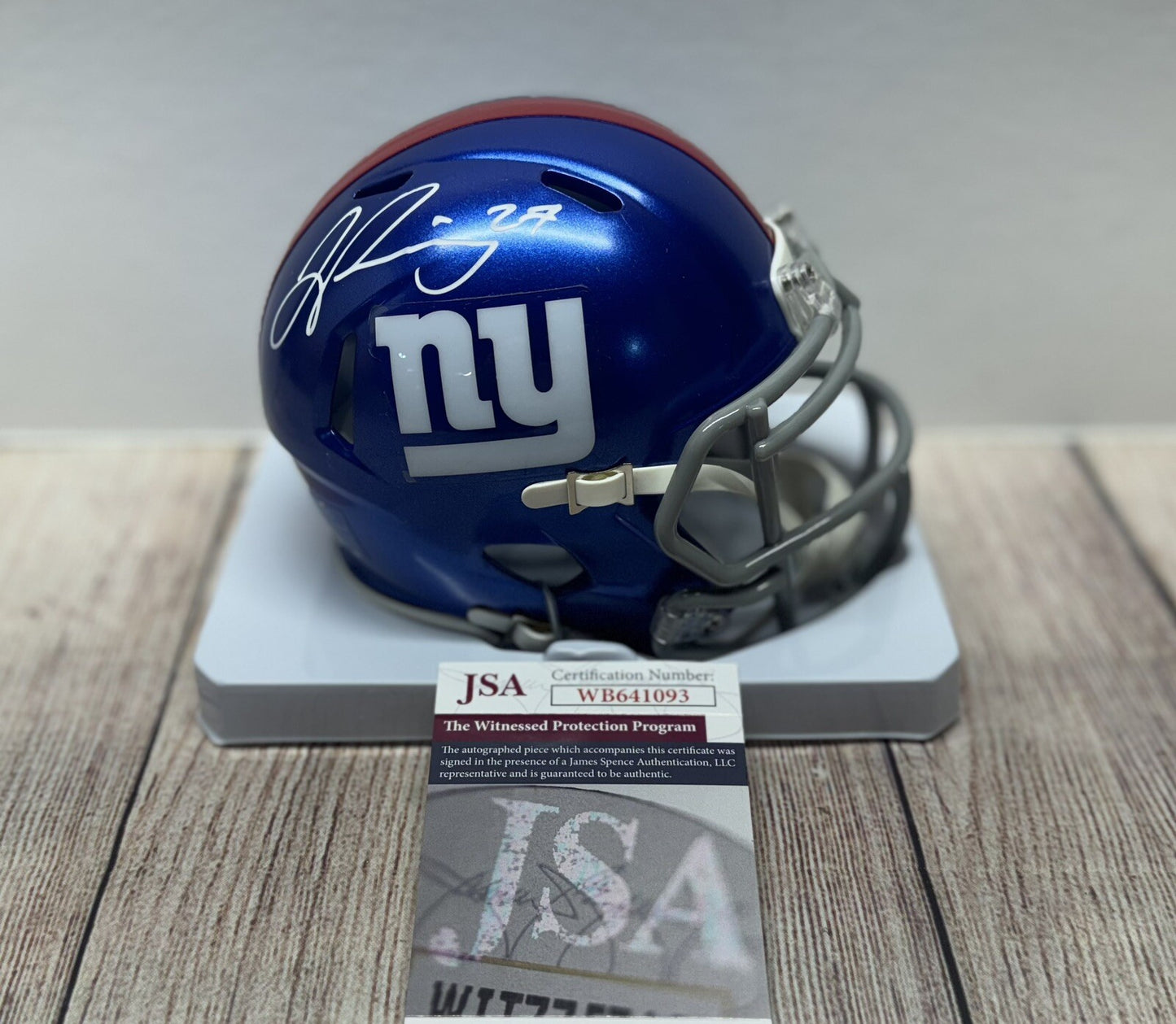 NEW YORK GIANTS SIGNED JASON PINNOCK SPEED MINI HELMET JSA