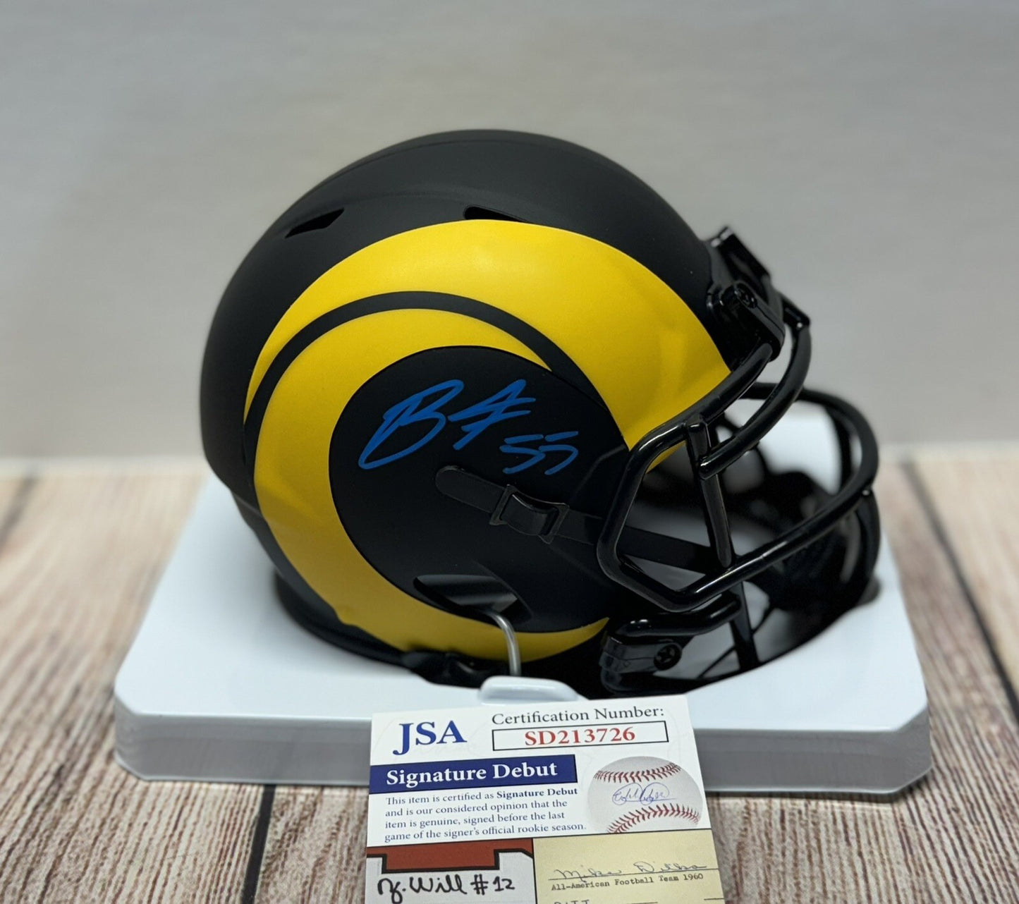 LOS ANGELES RAMS BRADEN FISKE SIGNED ECLIPSE MINI HELMET JSA COA!!!